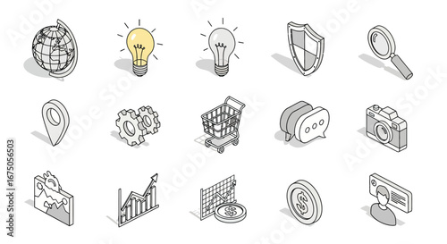 Isometric Lightbulb with Yellow Filament and Bright Rays Illustration