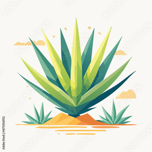 Colorful Pixel Art Illustration Of Agave Plant