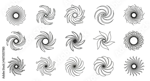 Collection of Swirling Abstract Geometric Vortex Designs and Spirals