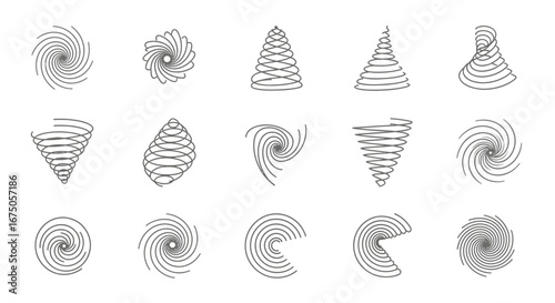 Collection of Gray Swirling Spiral and Vortex Line Art Designs