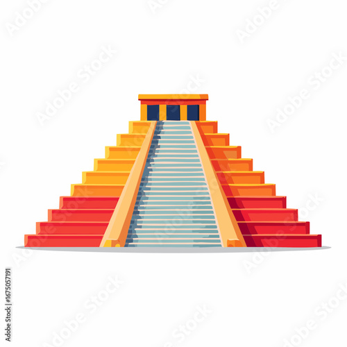 Colorful Cartoon Mayan Pyramid Illustration