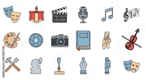 Diverse Collection of Artistic and Creative Icons Representing Various Arts