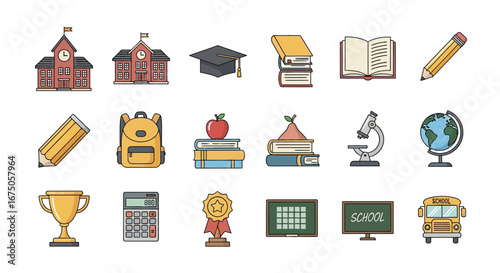 Collection of Colorful School and Education Related Icons