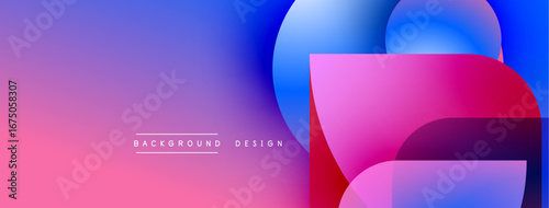 Abstract gradient background. Pink, purple, blue hues blend smoothly. Overlapping shapes create dynamic visual effect. Modern design element.