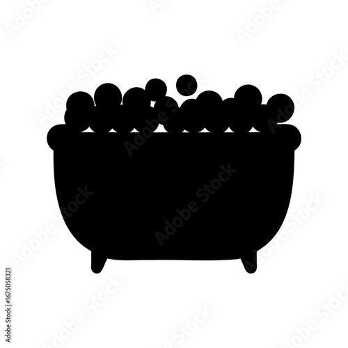 Solid black silhouette of a bathtub overflowing with bubbles or foam