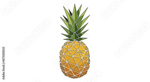 Vibrant Low Poly Pineapple with Geometric Facets and Spiky Green Crown Illustration