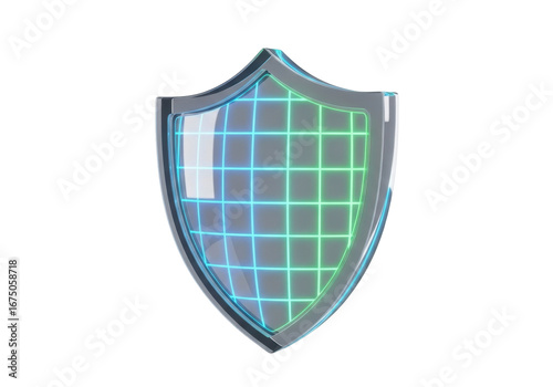Digital Shield Icon with Grid Design and Transparent Background