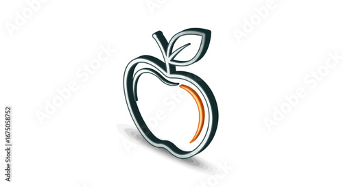 Stylized three-dimensional apple icon with a beveled black outline, leaf, and orange accent.