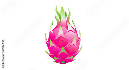 Vibrant Pink Dragon Fruit with Green Leafy Scales