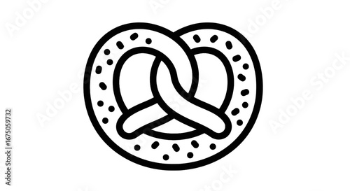 Stylized black and white outline drawing of a classic pretzel with salt