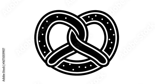 Classic Black and White Pretzel Icon with Salt Sprinkles