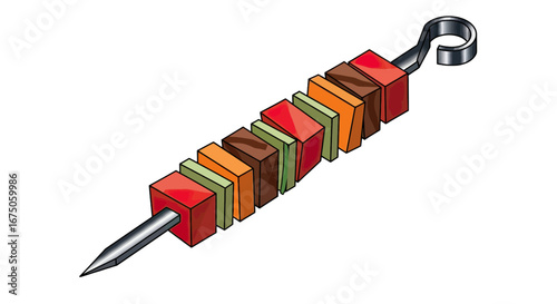 Colorful Skewer with Various Food Cubes and Metal Skewer