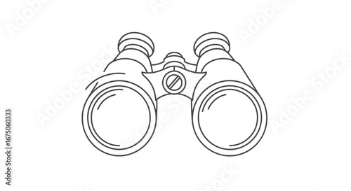 A minimalist black line art illustration of classic binoculars, front view with focus knob.