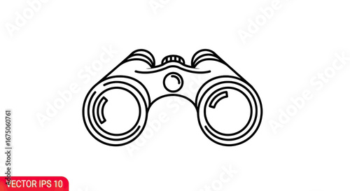 Classic Binoculars Outline Icon with Detailed Lens Rings and Central Focus Wheel
