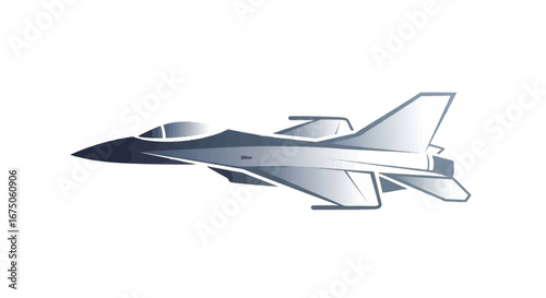 Stylized monochrome fighter jet illustration with a textured, angular design.