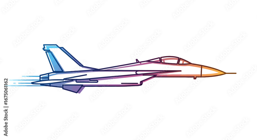 Fototapeta premium Dynamic F-14 Tomcat fighter jet illustration with a colorful gradient and speed lines.