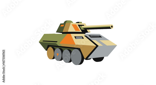 Stylized Geometric Military Tank with Camouflage Pattern