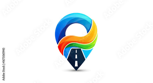 Free Download Vibrant Location Pin with Winding Road and Colorful Swirls - GFXLoad