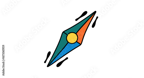 Stylized Geometric Compass Rose with Vibrant Colors and Motion Streaks
