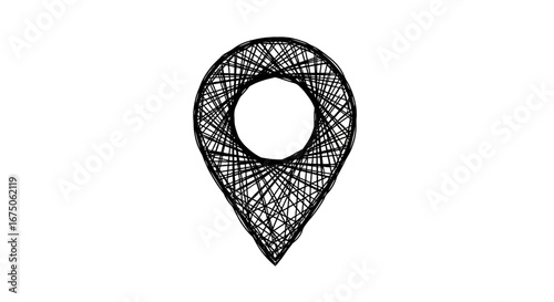Abstract Black Scribbled Location Pinpoint Icon on White Background