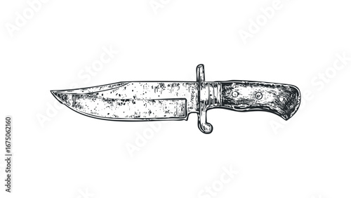 Vintage Handheld Knife with Wood Handle and Sharp Blade. Vector hand drawn illustration