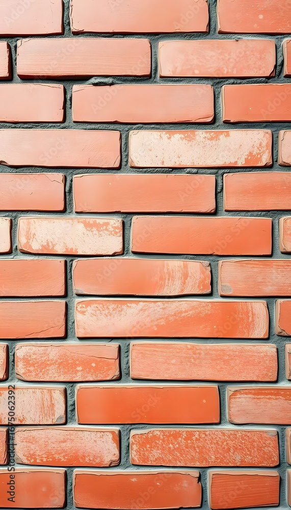 Obraz premium Close up textured background of a weathered red brick wall with visible mortar lines