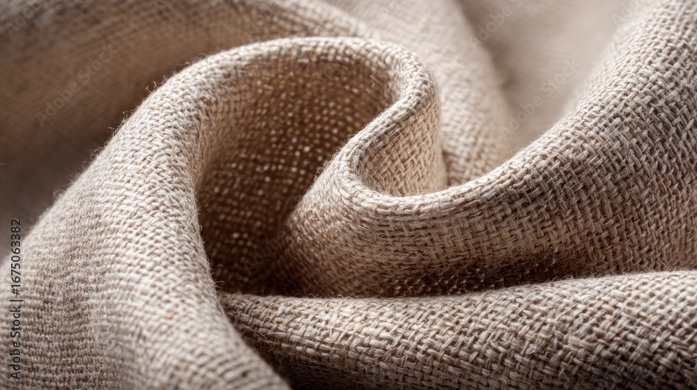 Fototapeta premium Textured Linen Fabric Close-Up: Natural Beige Swirls