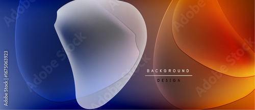 Abstract fluid shapes blend, creating vibrant color gradients. Blue transitions to orange via white, forming dynamic composition. Modern design element.