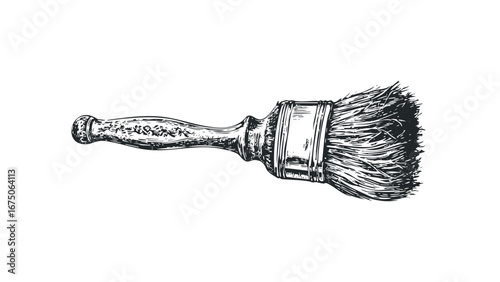 Vintage Paintbrush with Elaborate Handle in Sketch Style. Vector hand drawn illustration