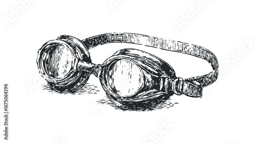 Vintage Goggles with Textured Strap Detailed Sketch. Vector hand drawn illustration