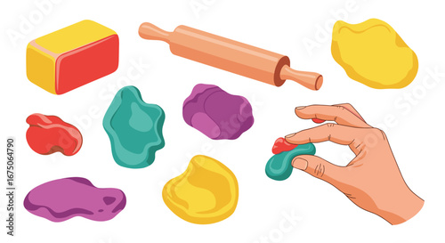 Creative playtime with colorful modeling dough and rolling pin for children's art and crafts activities