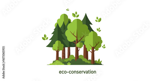 Flat Vector Illustration of a Lush Forest with Green Trees and Foliage for Environmental Conservation and Ecological Awareness Campaigns
