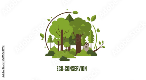 Minimalist Forest Illustration Emphasizing Ecological Conservation and Sustainability for Environmental Awareness Campaigns and Educational Materials