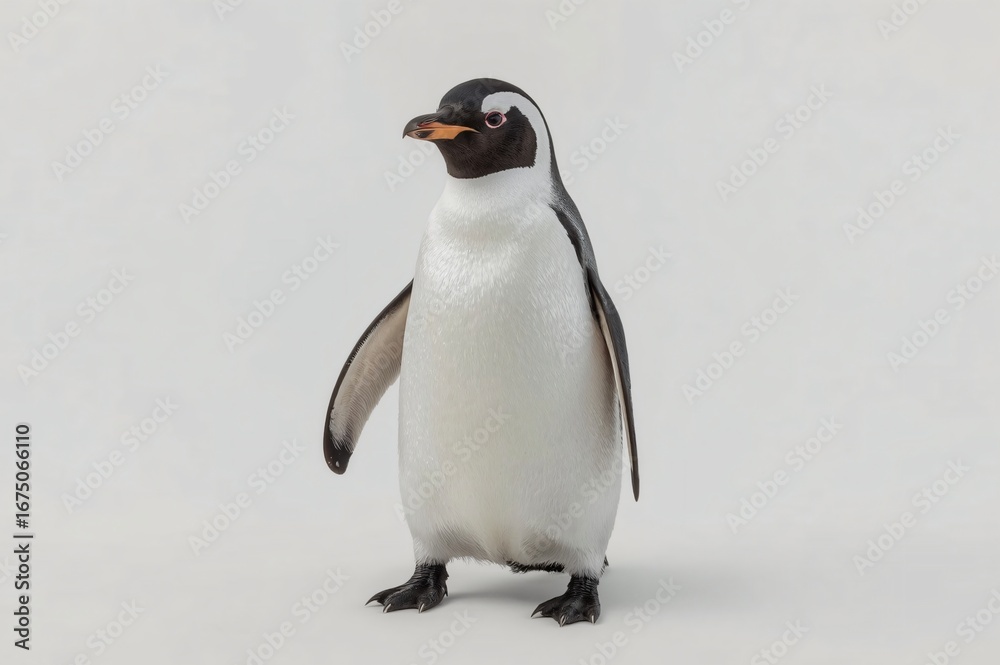 Fototapeta premium Penguin standing, studio shot, white background, wildlife