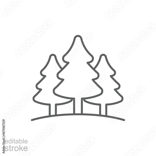 Growing trees icon. Simple outline style. Wild forests, park cultivation, nature area protection, landscape, garden, reforestation concept. Thin line symbol. Vector isolated design. Editable stroke