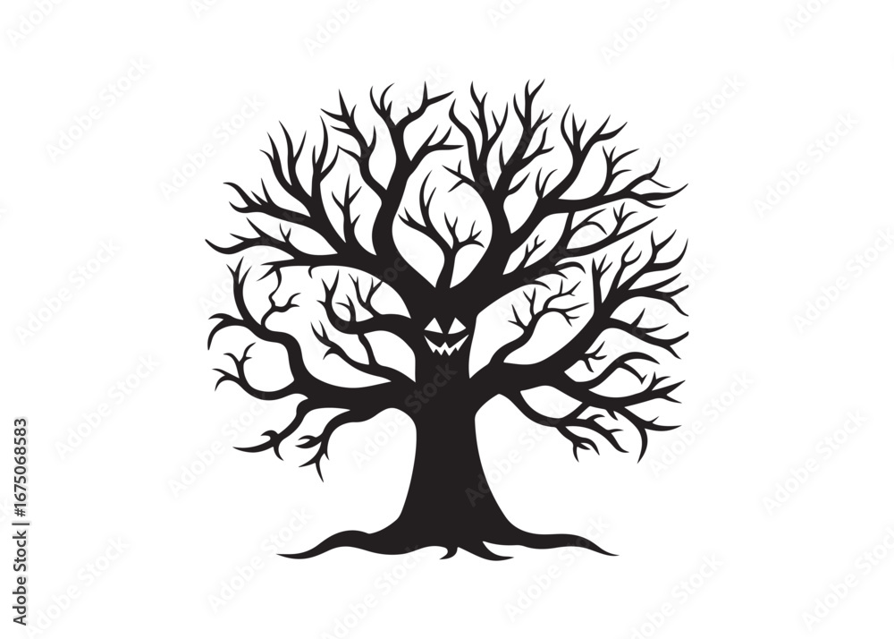 Obraz premium Creepy Halloween Tree Silhouette Vector for Haunted Forest Design.