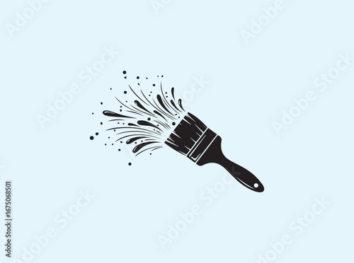 Minimalist swirling paint burst emerging from paintbrush silhouette
