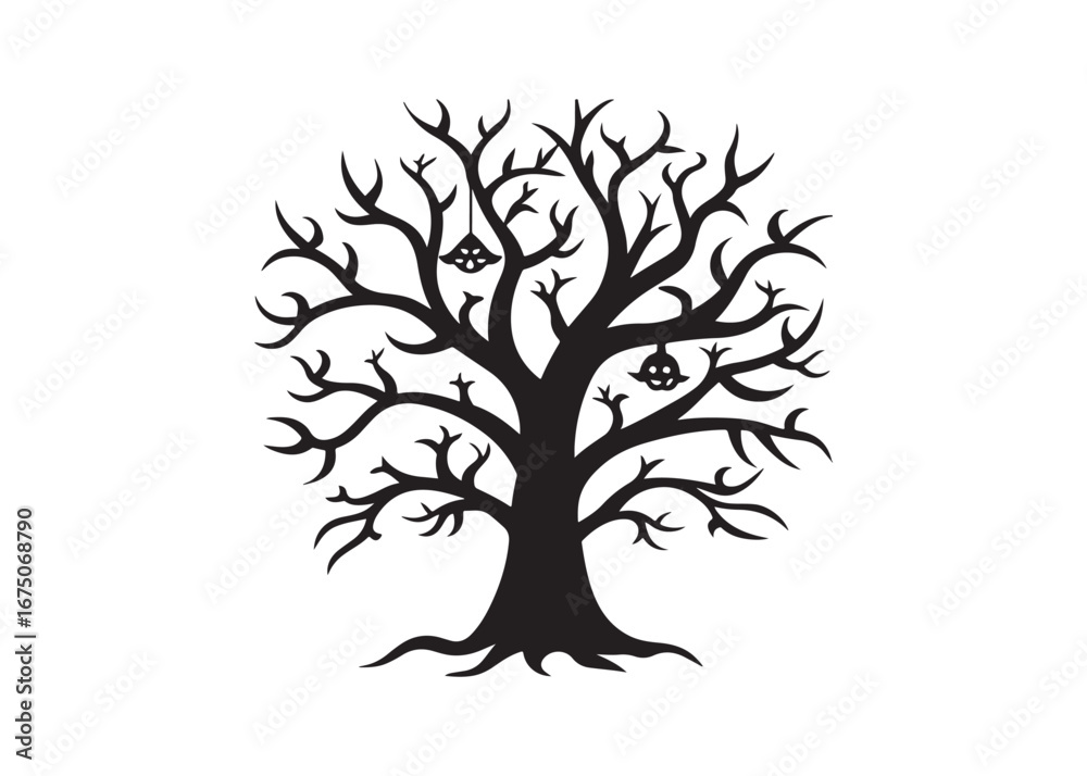 Fototapeta premium Creepy Halloween Tree Silhouette Vector for Haunted Forest Design.