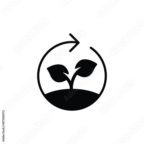 Reforestation icon. Simple solid style. Tree, plant with circle cycle, ecosystem, sustainable, restore, forest, environment concept. Silhouette, glyph symbol. Vector isolated design