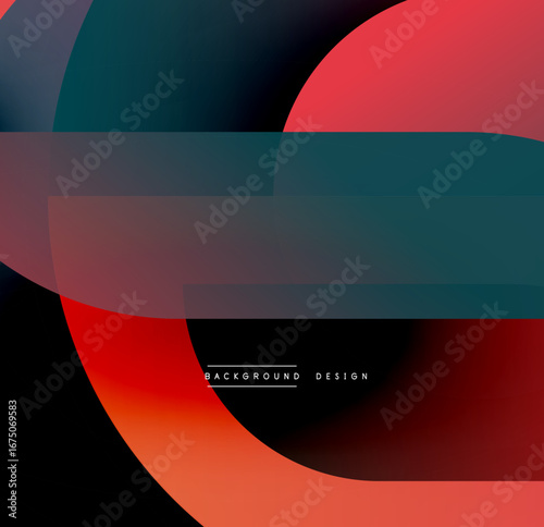 Abstract geometric composition. Overlapping shapes create vibrant color gradients, modern design elements. Minimalist aesthetic, bold contrasts present.