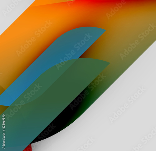 Abstract gradients overlap, creating dynamic visual effect. Colors blend smoothly, forming diagonal composition. Minimalist design.