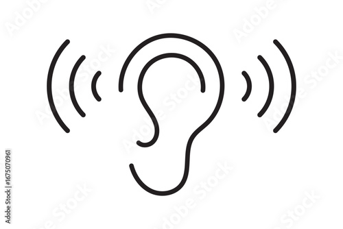 Simple Black Line Drawing of an Ear with Sound Waves graphic representation ear radiating