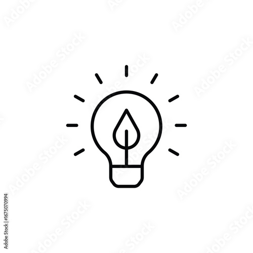 Sustainable ecological energy icon. Simple outline style. Bulb, lightbulb, light, leaf, green, idea, plant, lamp, eco, environment concept. Thin line symbol. Vector isolated design