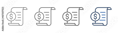 
outline icon set of bank statement with paper and money design