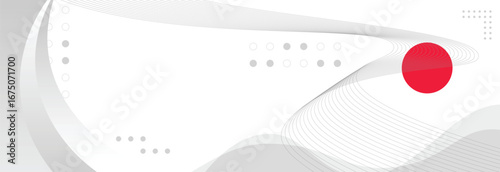 Abstract Minimalist Background with Red Circle and Flowing Gray Wavy Lines