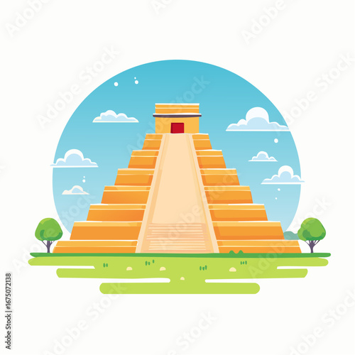 Colorful Flat Illustration Of Mayan Pyramid