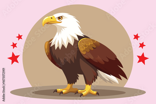 Majestic bald eagle stands proudly with bold red stars, symbolizing freedom and national pride.