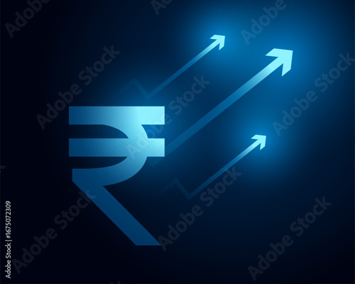 indian rupee sign with glowing arrow a key to financial growth