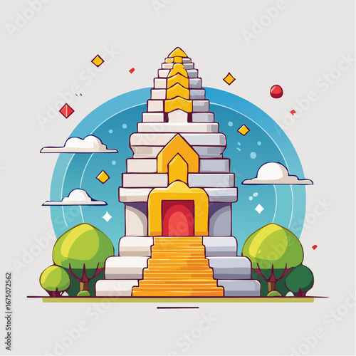 Colorful Pixel Art Illustration Of Asian Temple