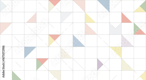 Geometric Triangle Pattern with Subtle Pastel Colors on White Grid Background for Modern Design Projects and Creative Presentations